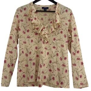 Chaps Ruffled T-Shirt Long Sleeve XL Peach Pink Floral Romantic Cottagecore Soft